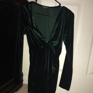 Fashion Nova -Emerald Green long sleeve knot dress